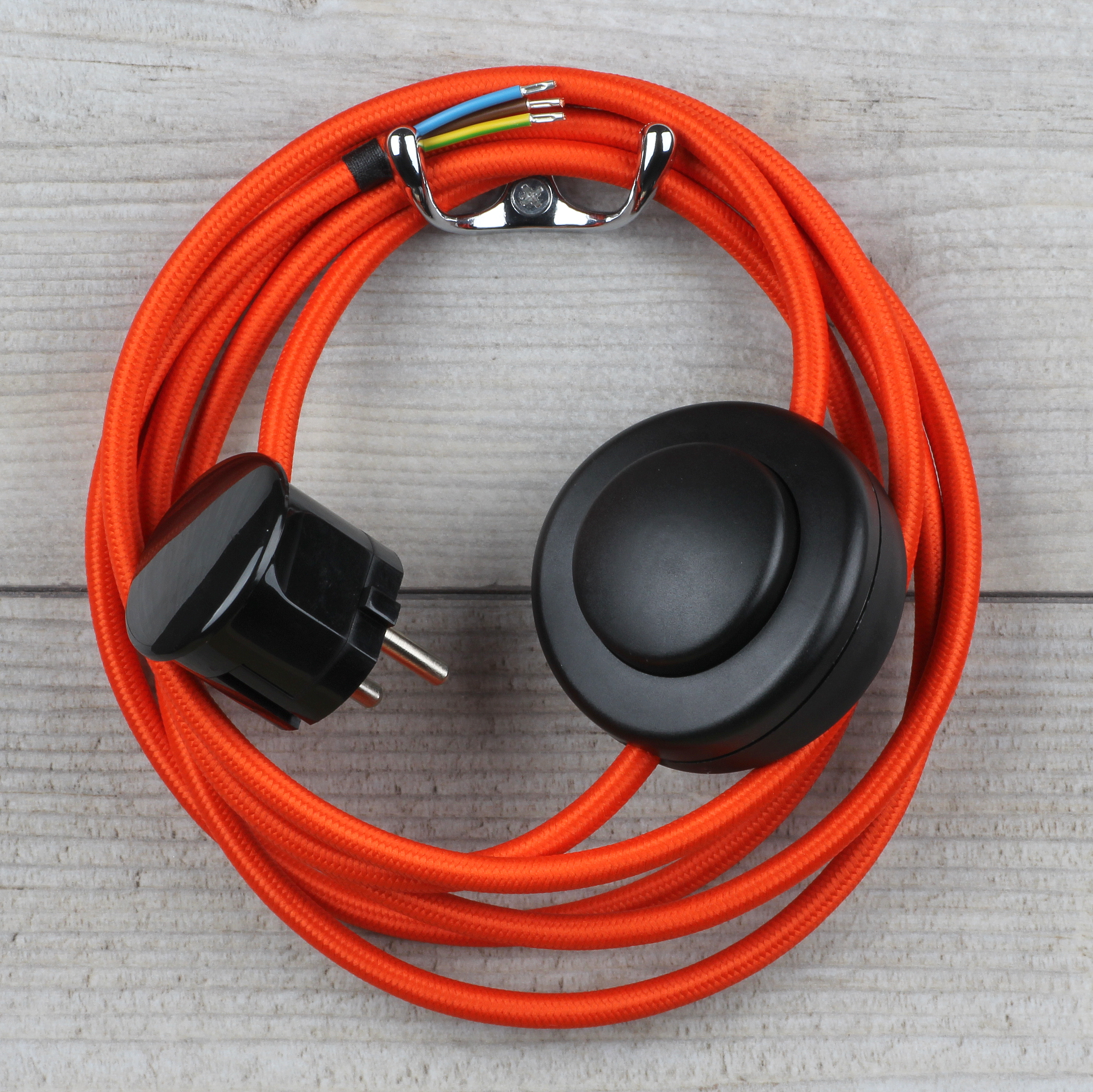 Textilkabel mit Stecker und Schalter orange