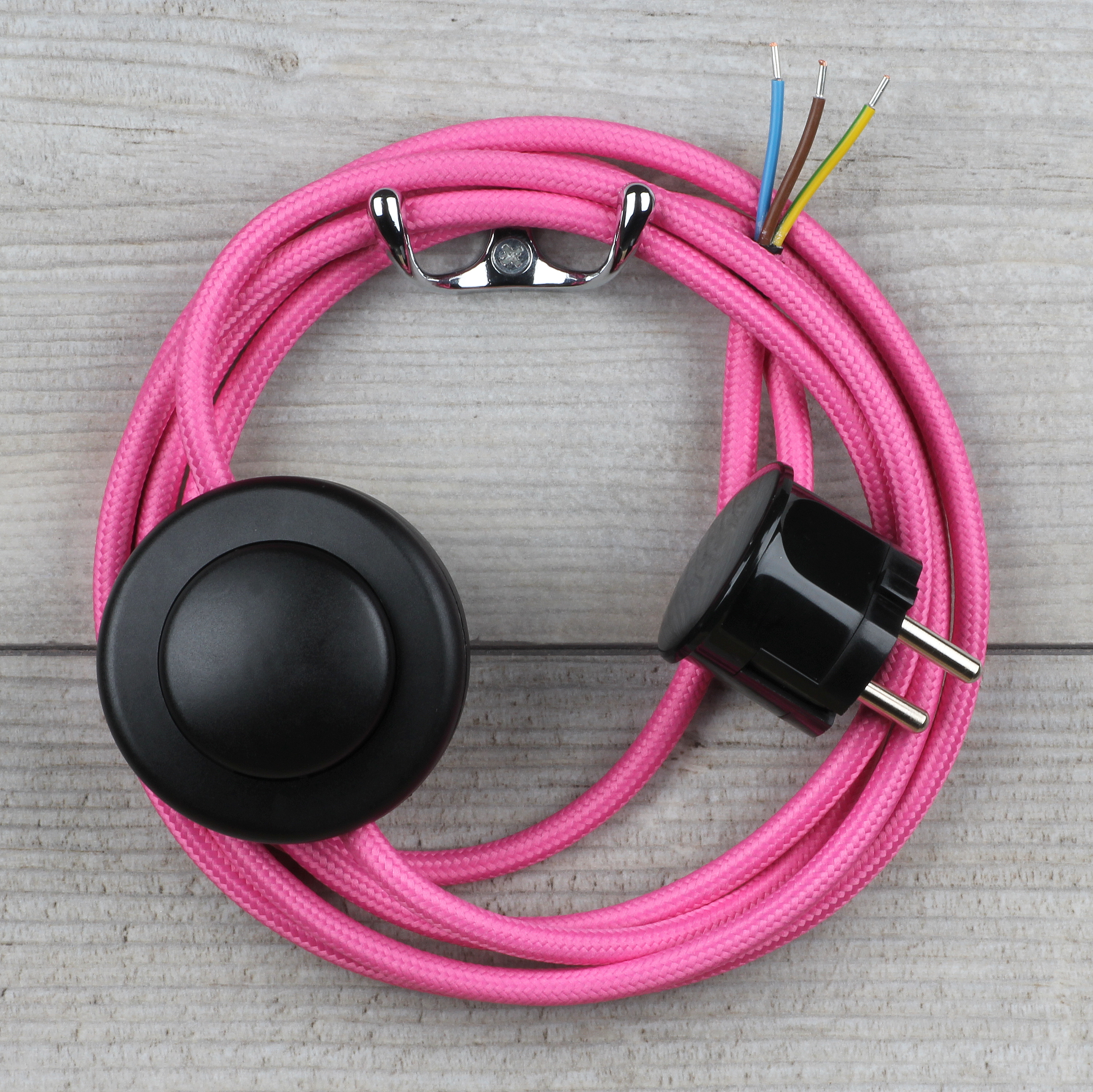 Textilkabel mit Stecker und Schalter pink