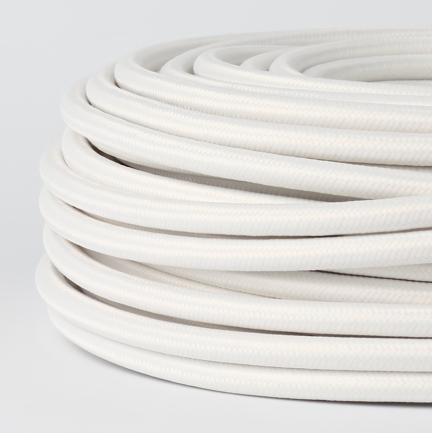 Textilkabel mit integriertem Stahlseil weiß